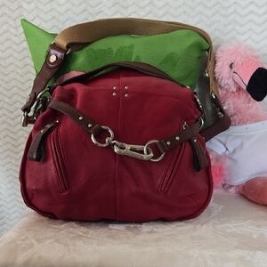 B. Makowsky Red Leather Crossbody Women's Bag 16"W X 16"H. Comes With Dust Cover